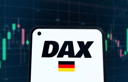 DAX Germany stock market index shares value rise or fall on stock exchange - 16.04.2025 Warsaw, Poland