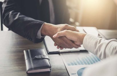 Meeting and greeting concept, Two confident Business handshake and business people after discussing good deal of Trading contract and new projects for both companies, success, partnership, co worker.