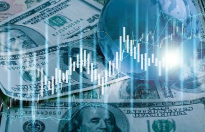 Day Trade And Swing Trade Profits With An Up Trend Candle Stick Graph concept