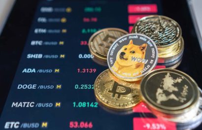 Cryptocurrency on Binance trading app, Bitcoin BTC with BNB, Ethereum, Dogecoin, Cardano, Litcoin, altcoin digital coin crypto currency defi p2p decentralized finance and fintech banking market