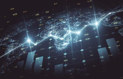 Creative forex chart with map on dark backdrop. Global trade and invest concept. 3D Rendering