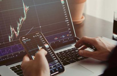 stocktrader analyzing profit opportunity investing bitcoin. trader analyzing stock trading graph phone app. investment stockbroker profit analysis. Trade graph chart.
