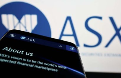 Stuttgart, Germany - 05-15-2022: Smartphone with website of Australian Securities Exchange Ltd (ASX) on screen in front of company logo. Focus on top-left of phone display. Unmodified photo.