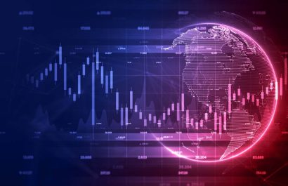 Investment Background, Recession Global Market, Crisis, Inflation, Deflation, Digital Data Financial Investment and Trading Trends, Financial Diagram with Graph Stock Numbers, 3d rendering