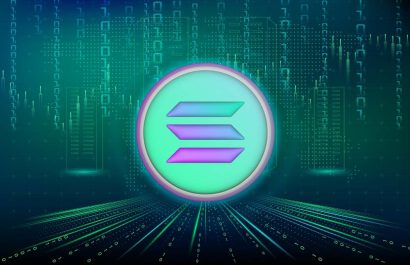 Image of solana-sol virtual currency on digital background. 3d illustration